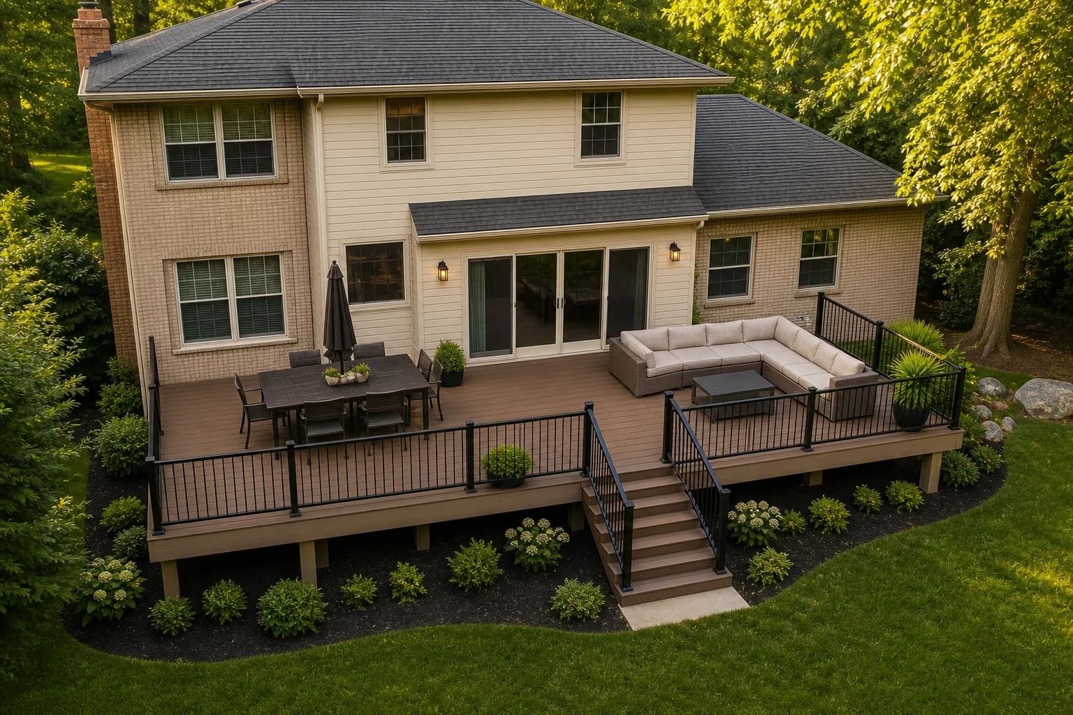 A finished deck creating a welcoming outdoor living space
